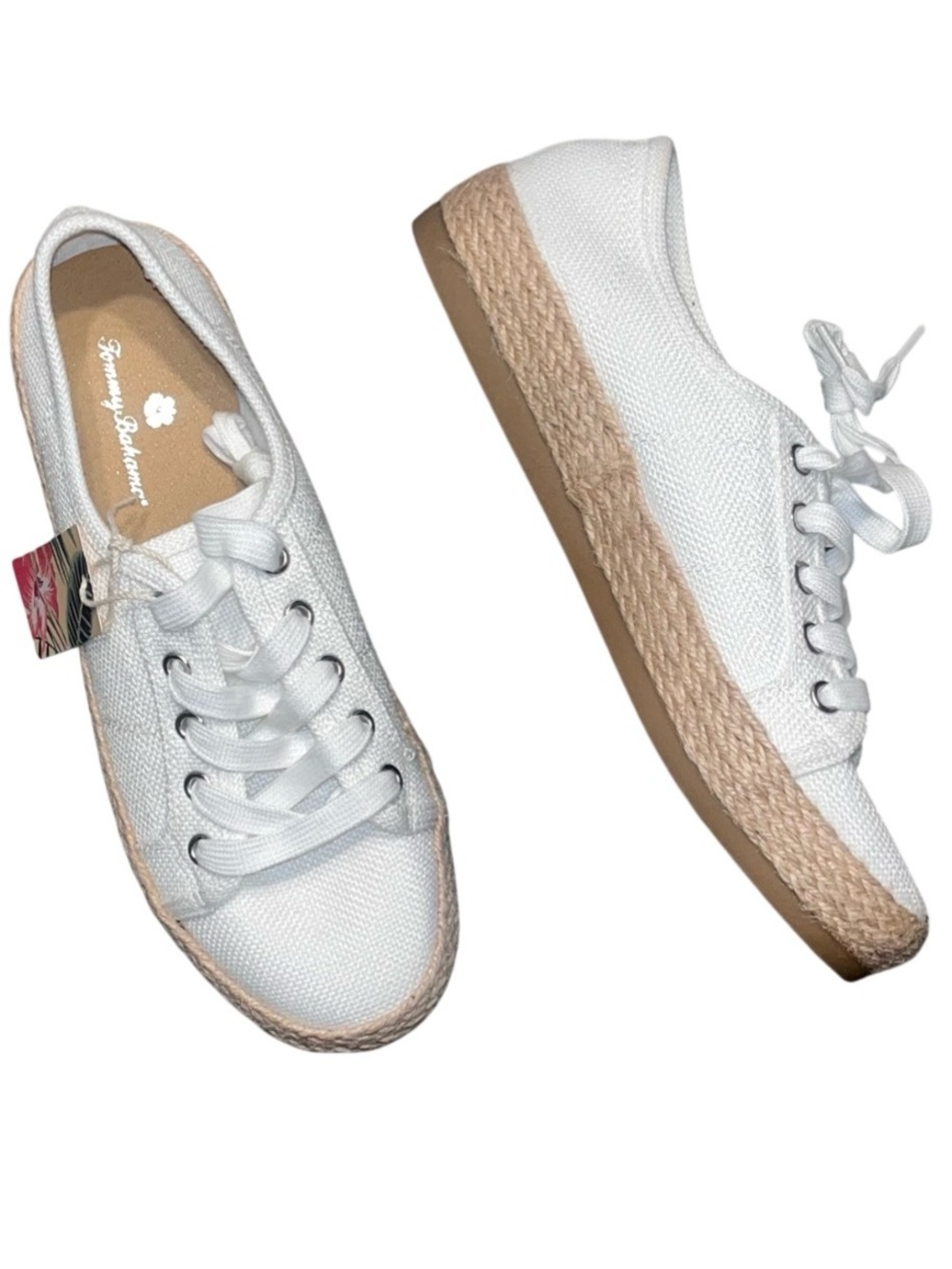 Tommy Bahama White Straw Lace Up Galana Sneakers Women’s 7.5 NWOB Canvas